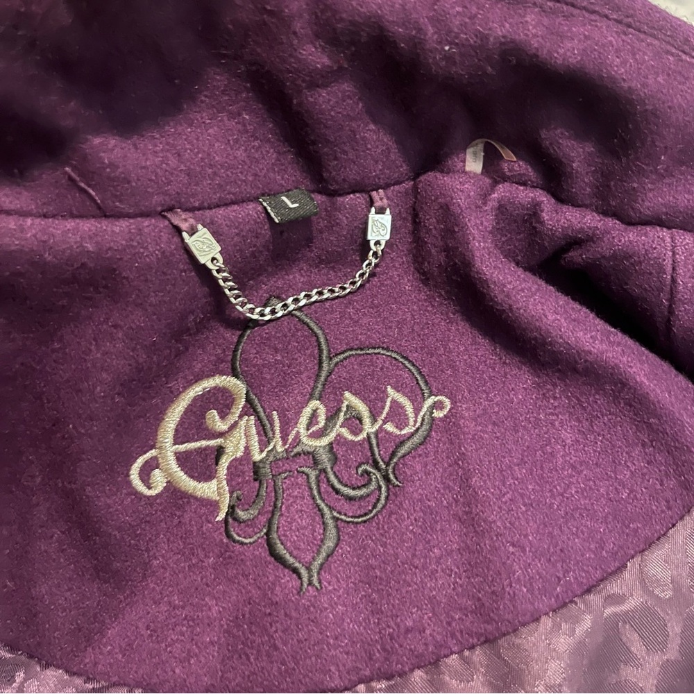 Guess Women's Dark Purple Pea Coat Size L - Picture 7 of 8